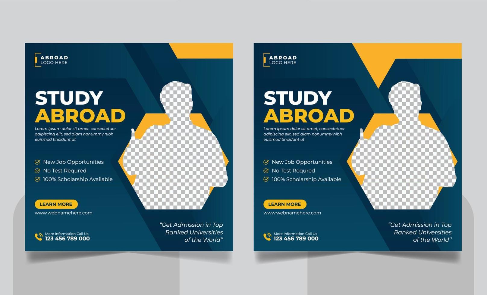 Study abroad social media post or higher education social media web banner square flyer template set vector