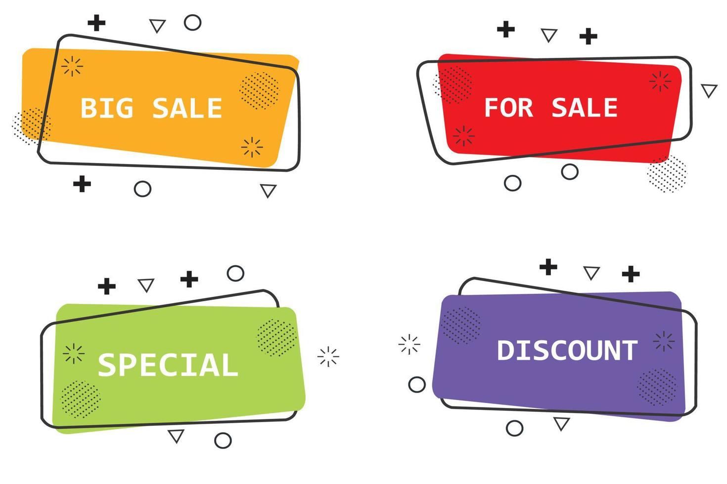 banner de cinta de promoción lineal plana, pergamino, etiqueta de precio, pegatina, insignia, afiche. ilustración vectorial vector