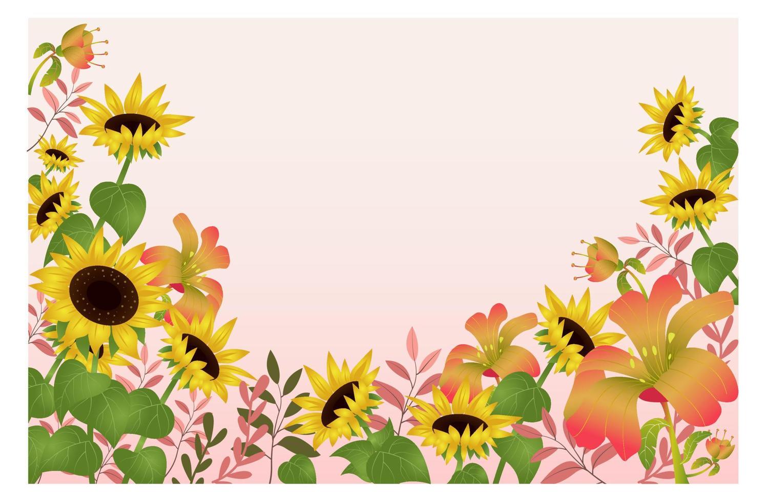 plantilla de fondo de primavera colorida creativa con flores y hojas de sol vector