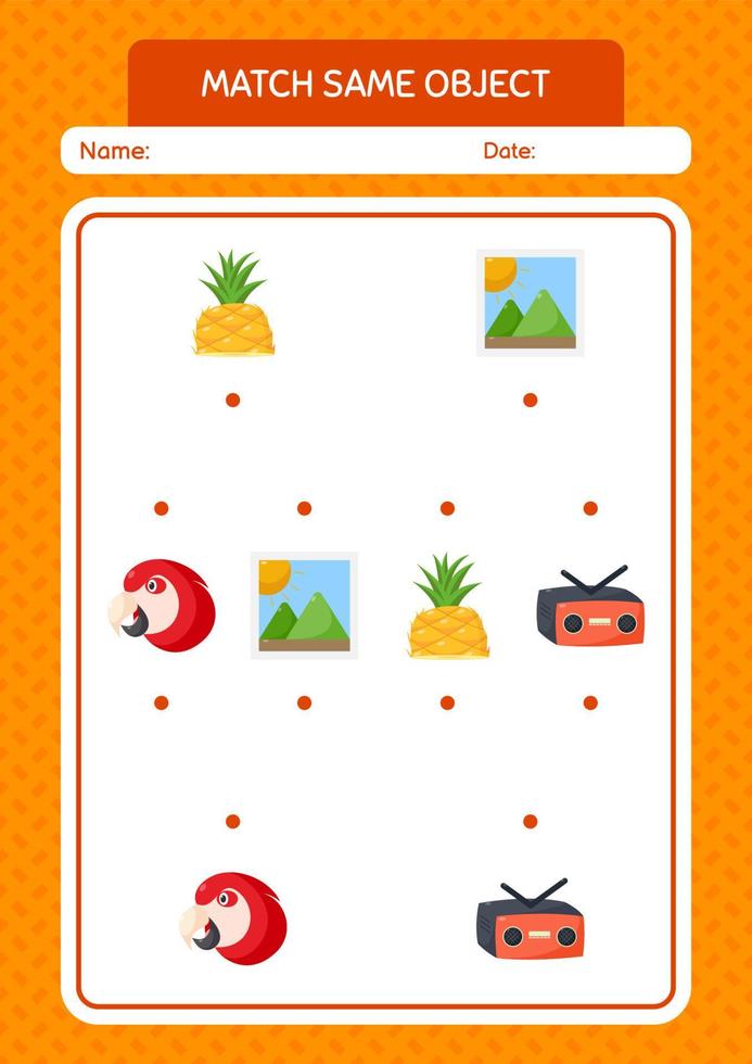 Match with same object game summer icon. worksheet for preschool kids, kids activity sheet vector