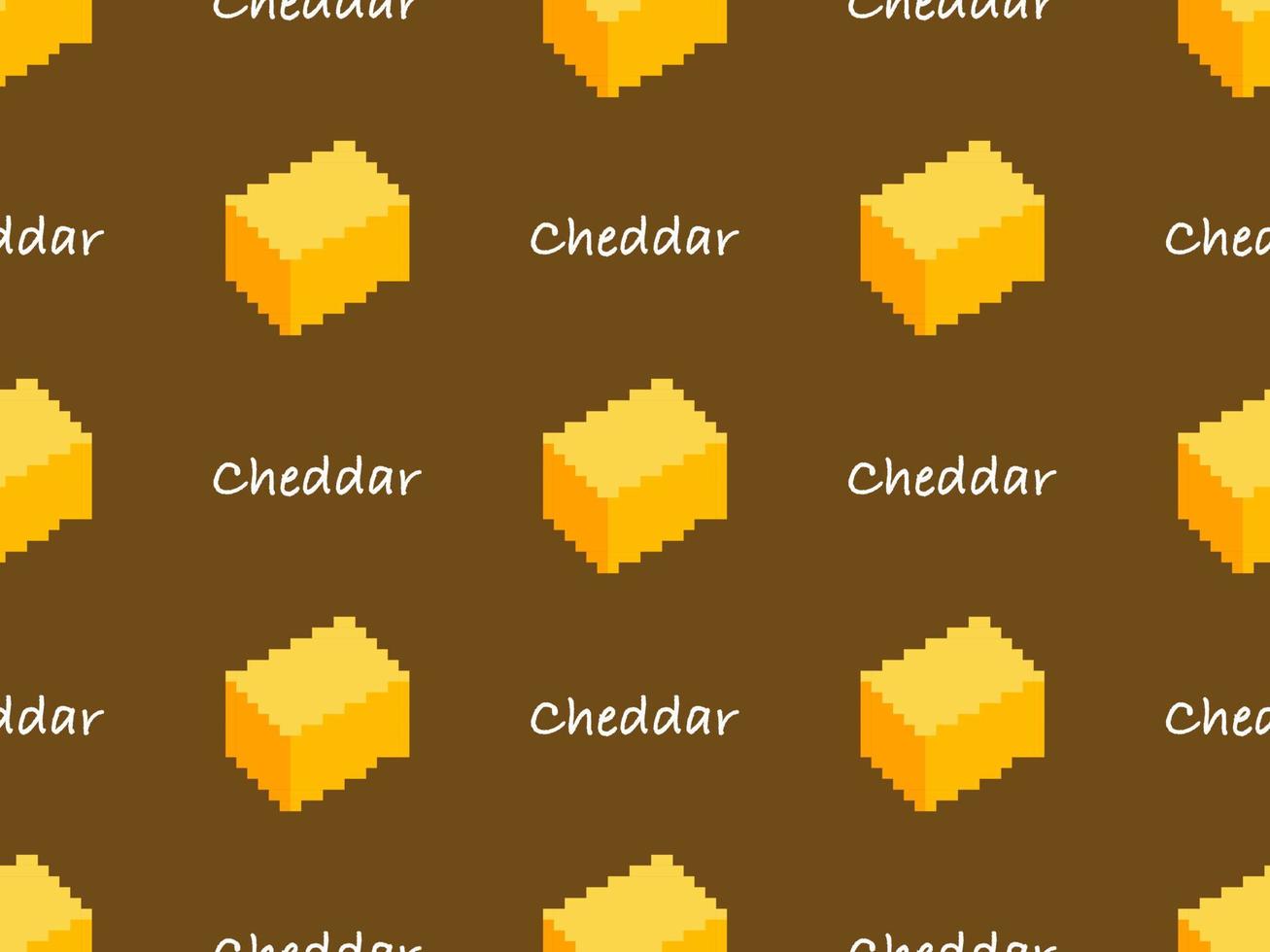 personaje de dibujos animados de queso cheddar de patrones sin fisuras sobre fondo amarillo. estilo de píxel vector