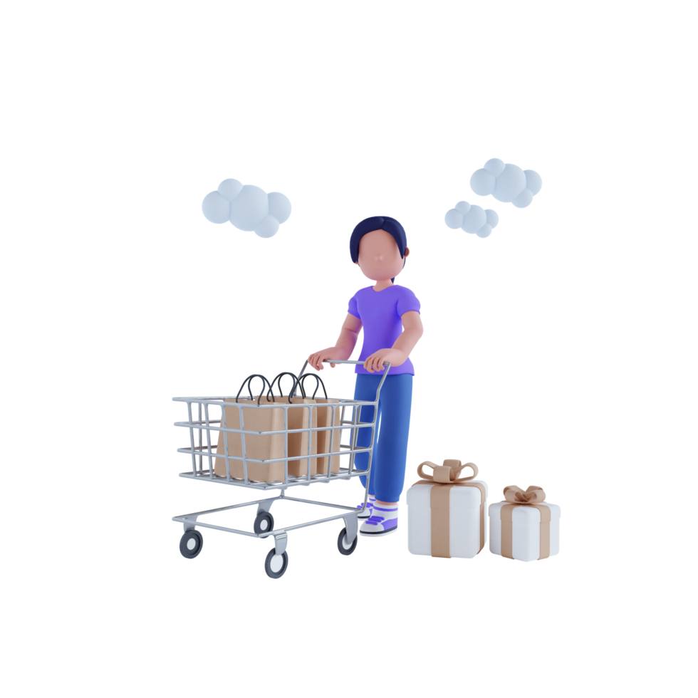 3d renderizar personaje de compras en línea png