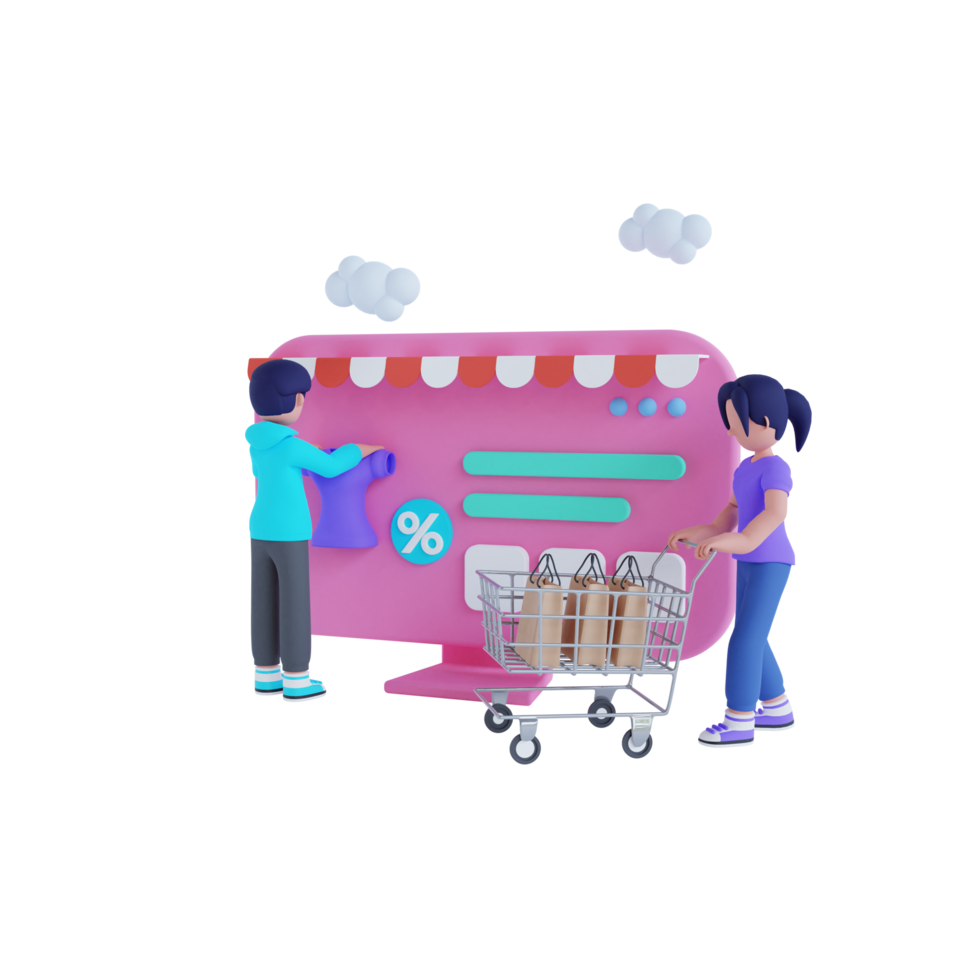 3d render online shopping character png