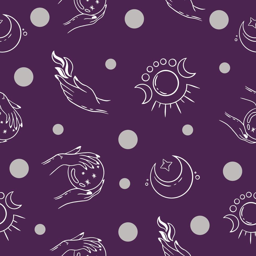 seamless pattern random hand and moon object wallpaper with design purple. vector