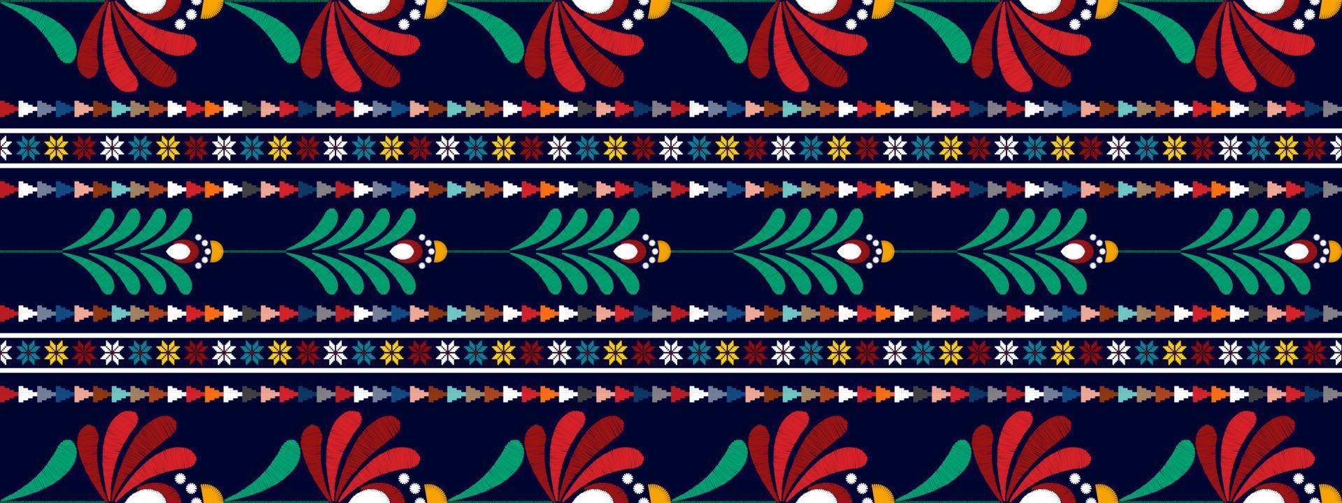 ikat floral étnico diseño de patrón textil sin costuras. alfombra de tela azteca adornos de mandala decoraciones textiles papel tapiz. fondo de vector de bordado tradicional con motivo de flor nativa boho tribal