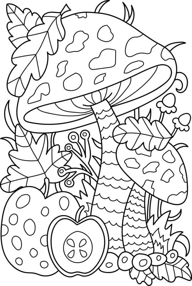 Mushroom Coloring Page For Adults vector