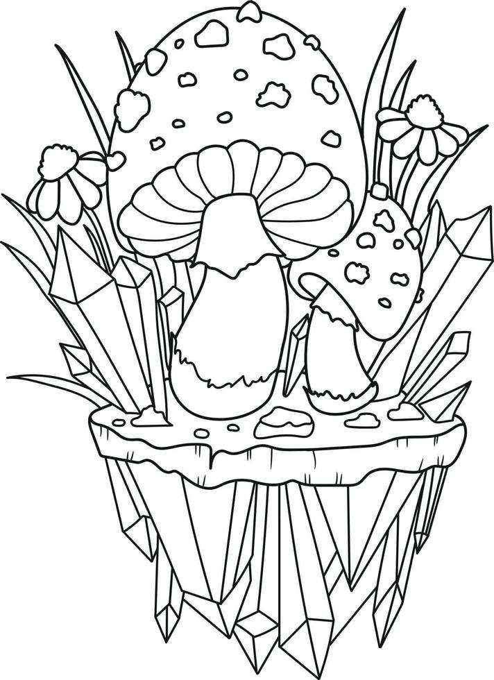 Mushroom Coloring Page For Adults vector