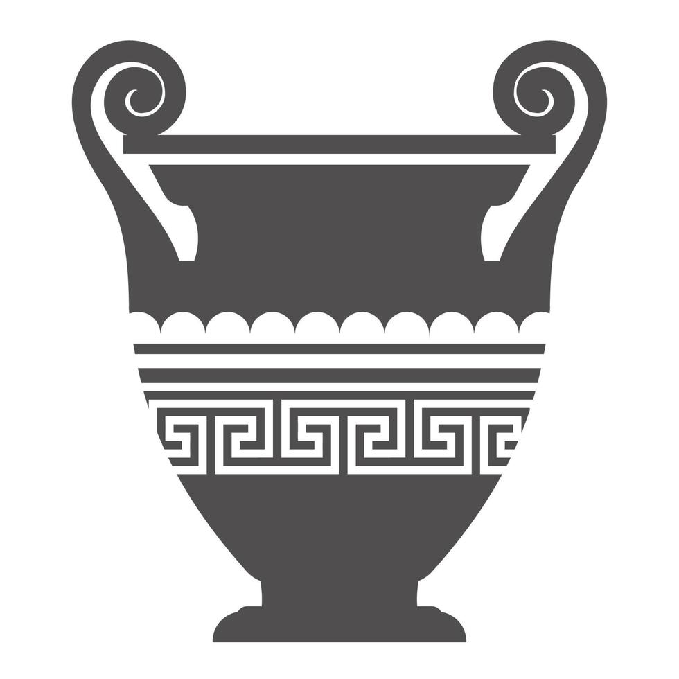 Greek vase silhouette. Ancient amphora and pot with meander pattern. Glyph illustration. Clay ceramic earthenware. Vector. vector