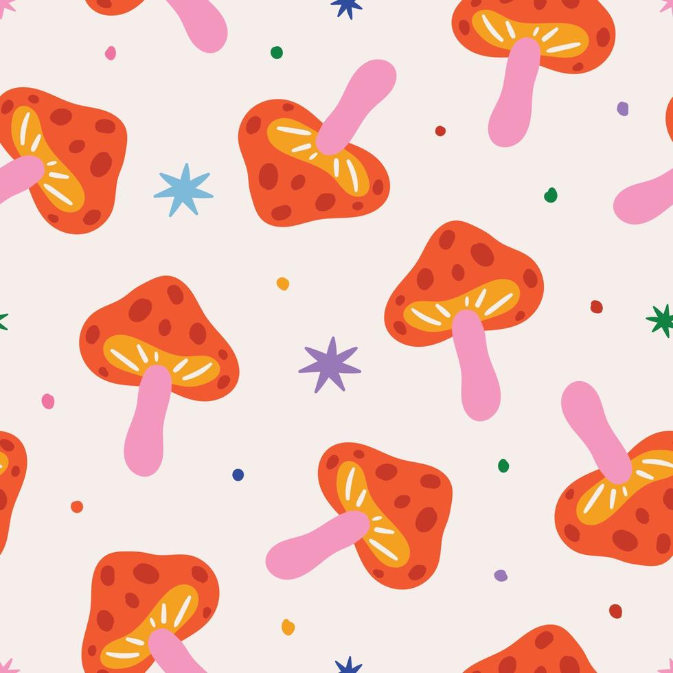 Mushroom pattern. Mushroom seamless pattern. Mushroom background. Retro pattern vector