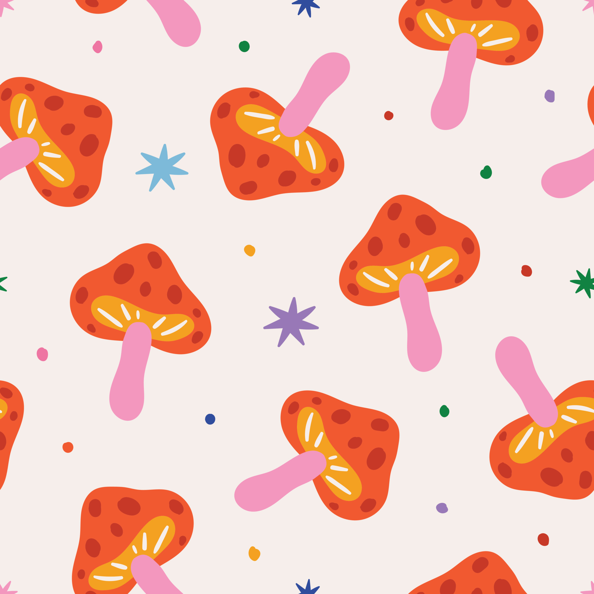 Mushroom pattern. Mushroom seamless pattern. Mushroom background. Retro