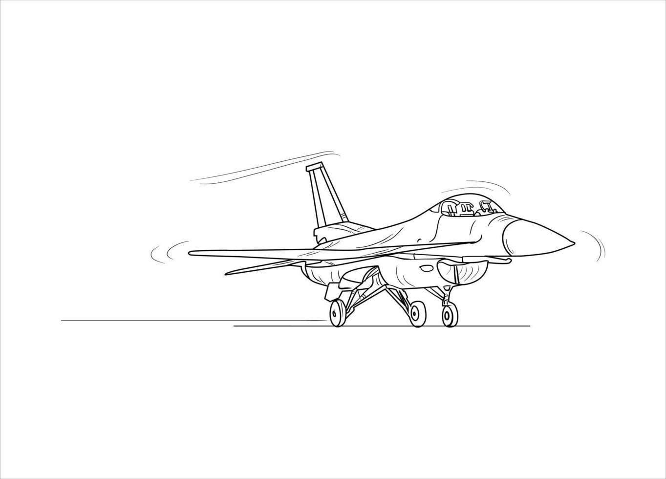 Airplane Drawing line art vector illustration for coloring book. Cartoon Aeroplane drawing for coloring book for kids and children. Sketch art drawing for colouring book. Fighter jet and Helicopter.