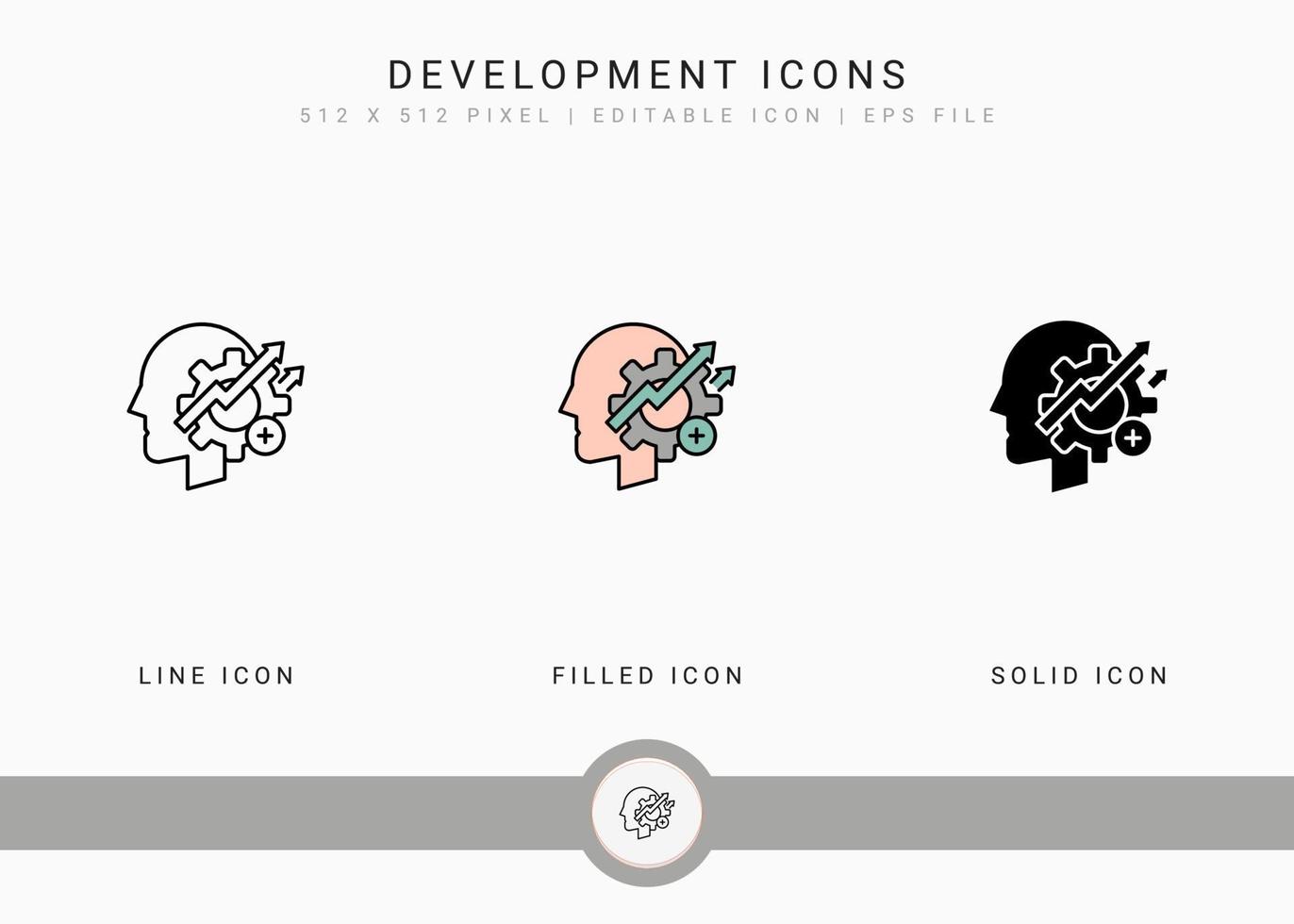 Development icons set vector illustration with solid icon line style. Personal skill expertise concept. Editable stroke icon on isolated background for web design, user interface, and mobile app