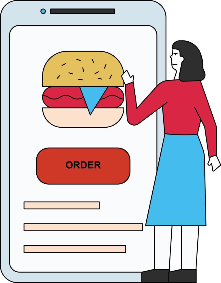 The girl is online ordering the food. vector