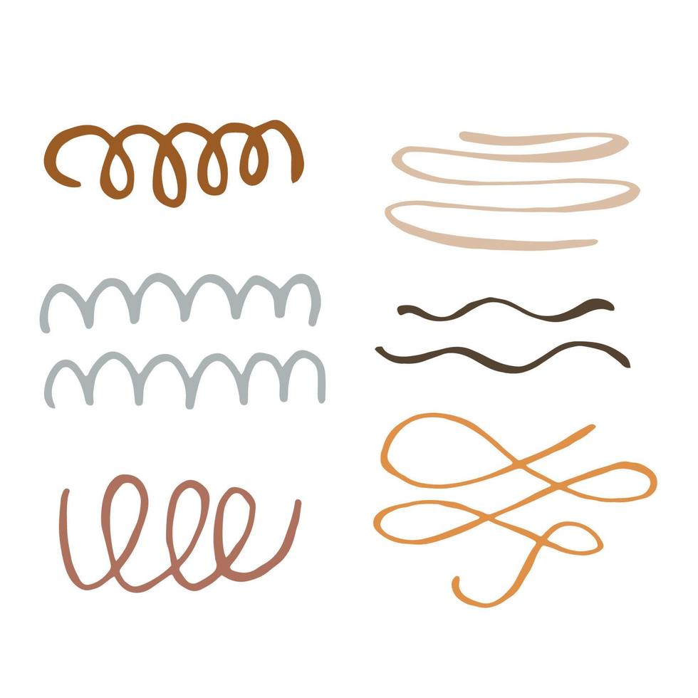 Decor elements, curved line, curl, wave. Abstract illustration in doodle style. For packaging design, postcards, social media vector