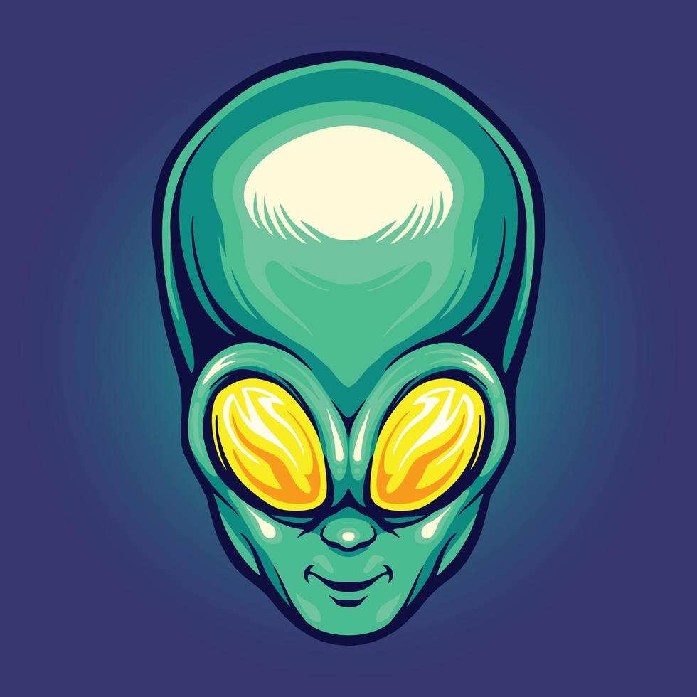 ilustraciones vectoriales de la mascota del logotipo de dibujos animados de la cabeza alienígena para su logotipo de trabajo, camisetas de mercadería, pegatinas y diseños de etiquetas, afiches, tarjetas de felicitación que anuncian empresas comerciales o marcas. vector