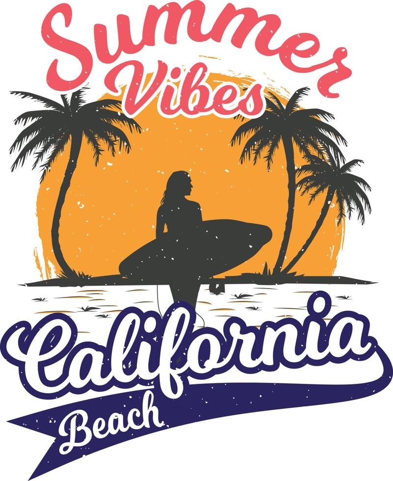 vibraciones de verano diseño de camiseta vintage de playa de california vector