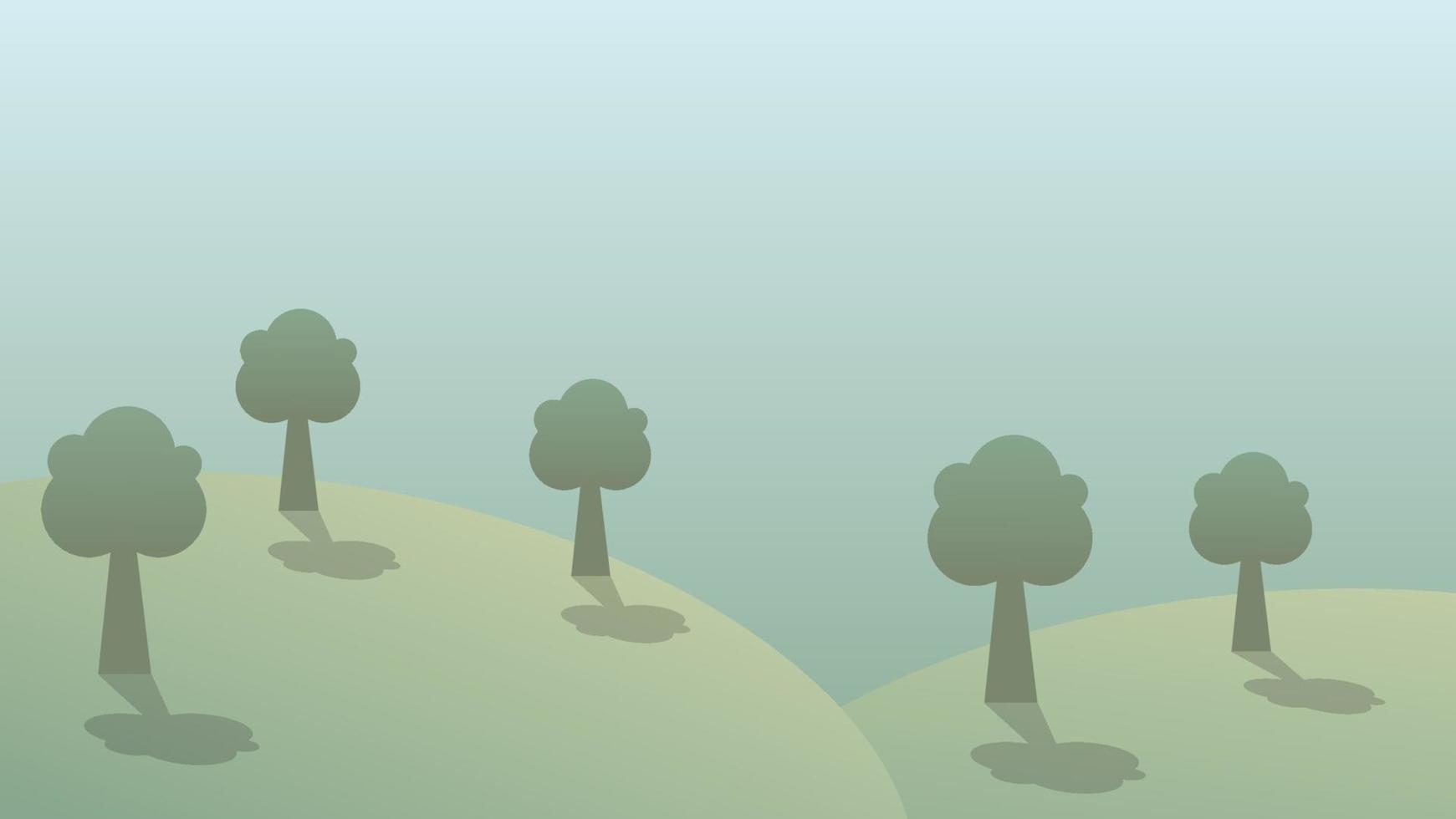 landscape cartoon scene with green hill and tree vector