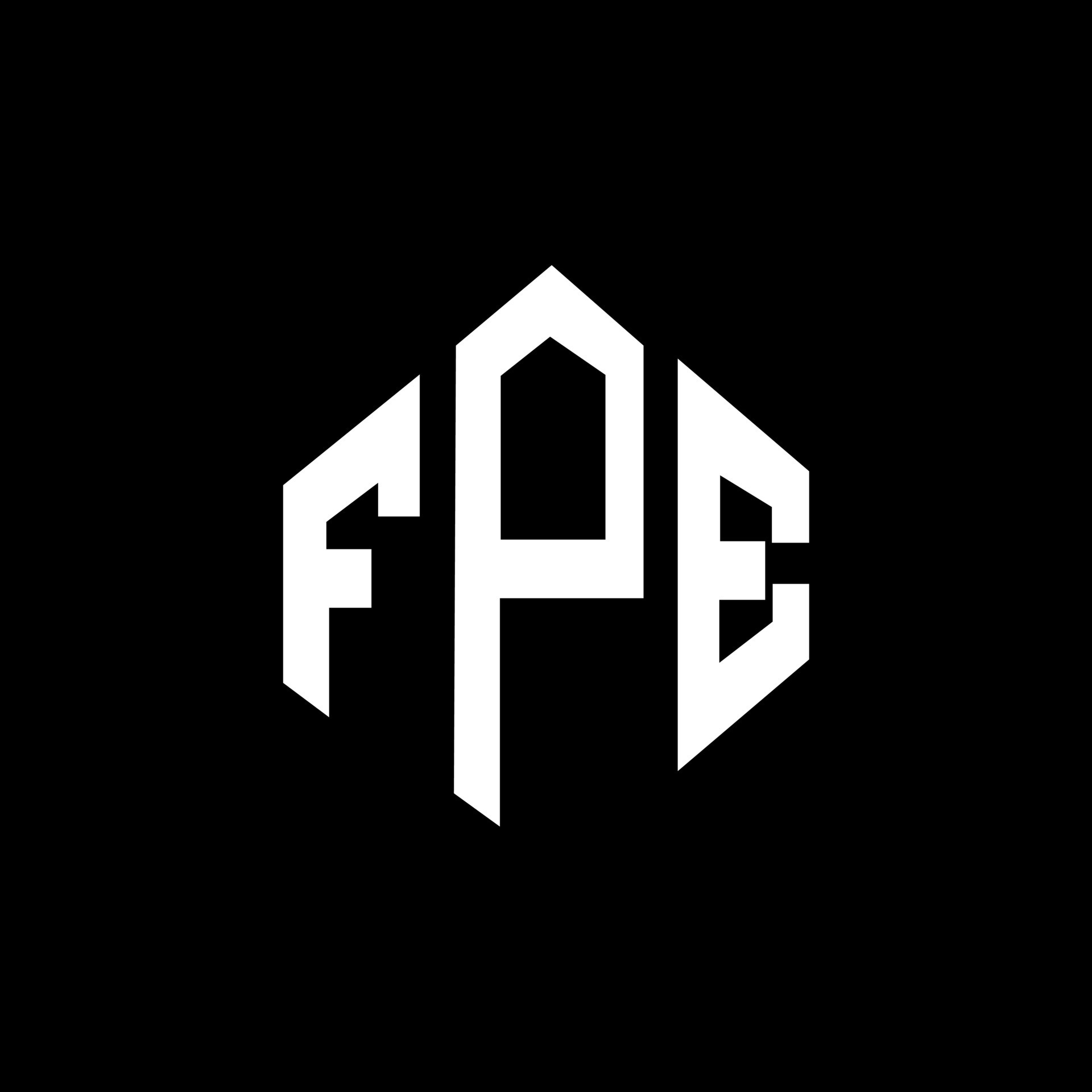 FPE letter logo design with polygon shape. FPE polygon and cube shape