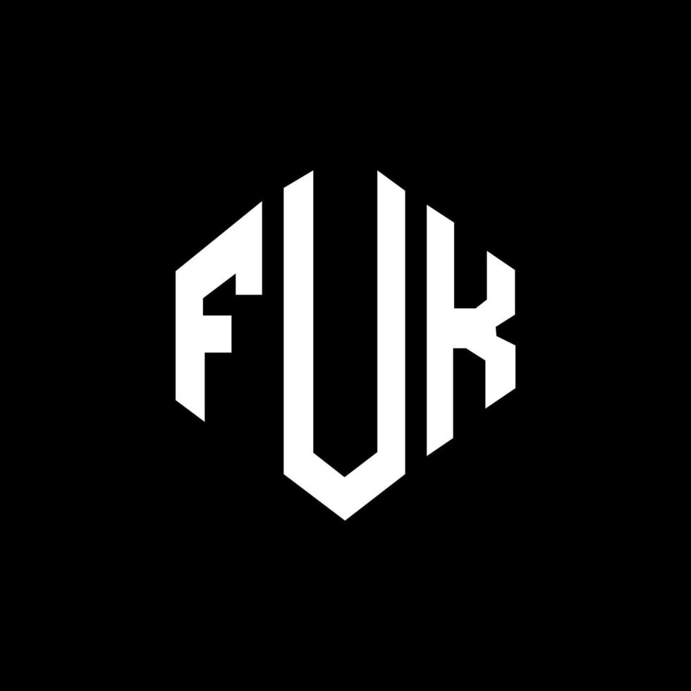 FUK letter logo design with polygon shape. FUK polygon and cube shape logo design. FUK hexagon vector logo template white and black colors. FUK monogram, business and real estate logo.