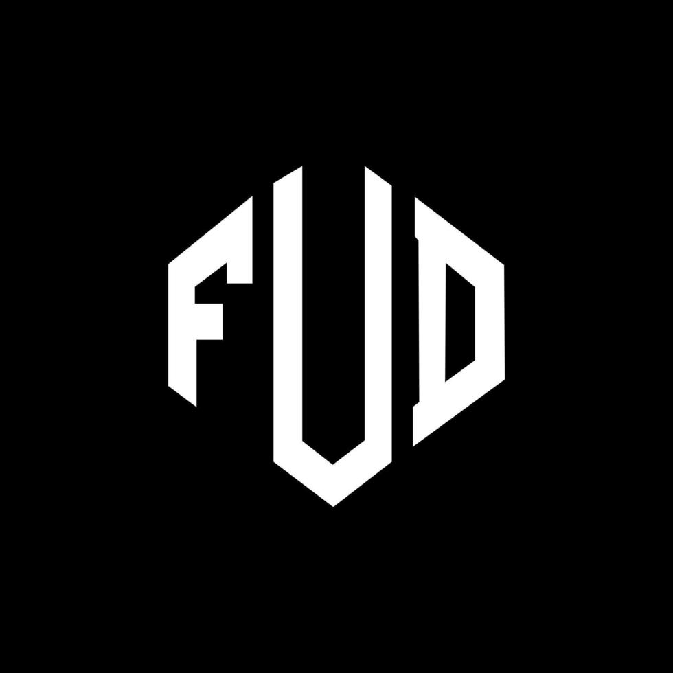 FUD letter logo design with polygon shape. FUD polygon and cube shape logo design. FUD hexagon vector logo template white and black colors. FUD monogram, business and real estate logo.