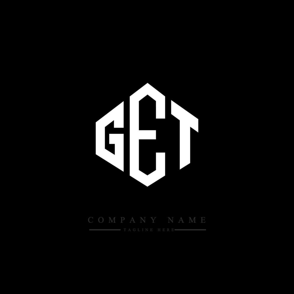 GET letter logo design with polygon shape. GET polygon and cube shape logo design. GET hexagon vector logo template white and black colors. GET monogram, business and real estate logo.