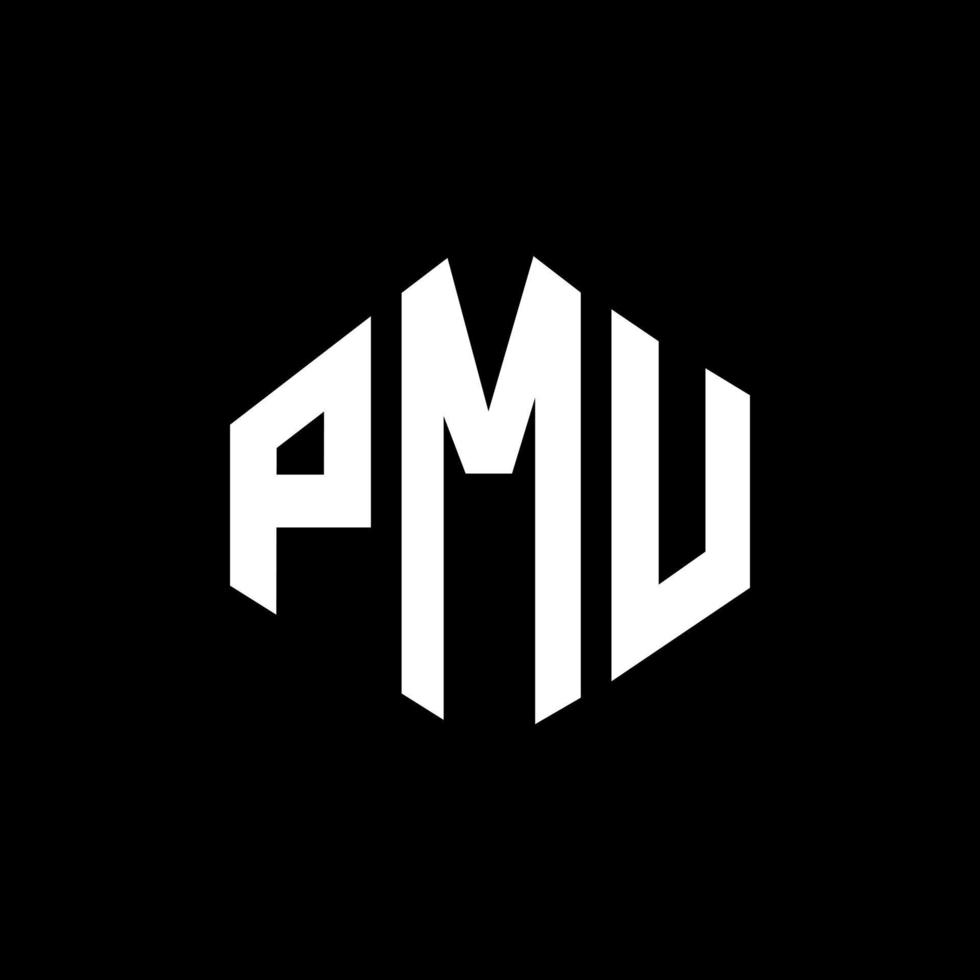 PMU letter logo design with polygon shape. PMU polygon and cube shape logo design. PMU hexagon vector logo template white and black colors. PMU monogram, business and real estate logo.