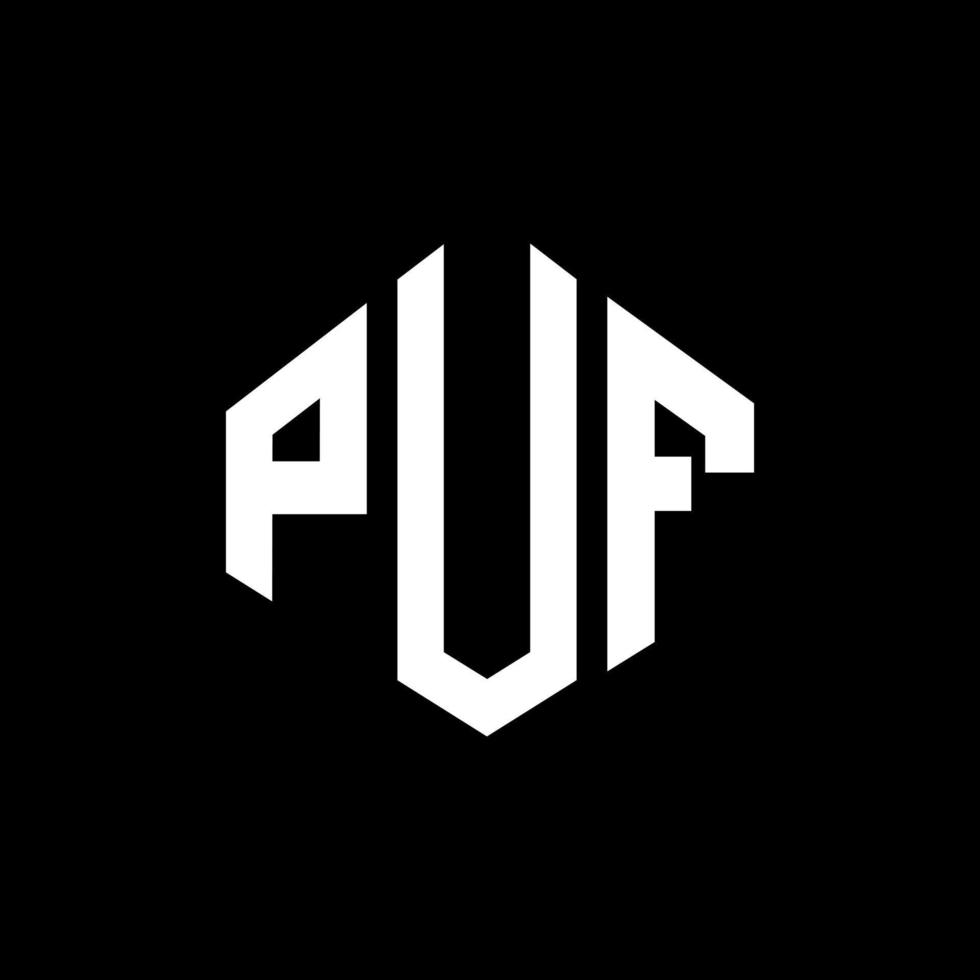PUF letter logo design with polygon shape. PUF polygon and cube shape logo design. PUF hexagon vector logo template white and black colors. PUF monogram, business and real estate logo.