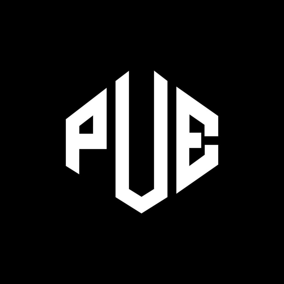 PUE letter logo design with polygon shape. PUE polygon and cube shape logo design. PUE hexagon vector logo template white and black colors. PUE monogram, business and real estate logo.