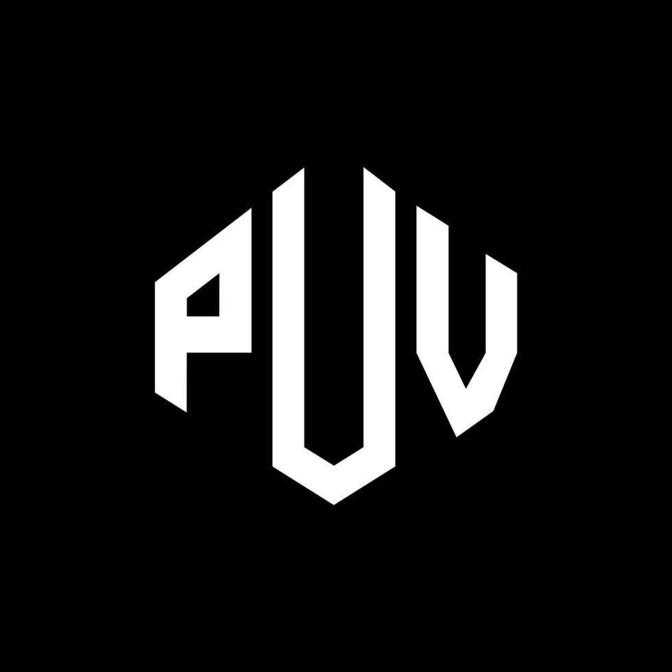 PUV letter logo design with polygon shape. PUV polygon and cube shape logo design. PUV hexagon vector logo template white and black colors. PUV monogram, business and real estate logo.