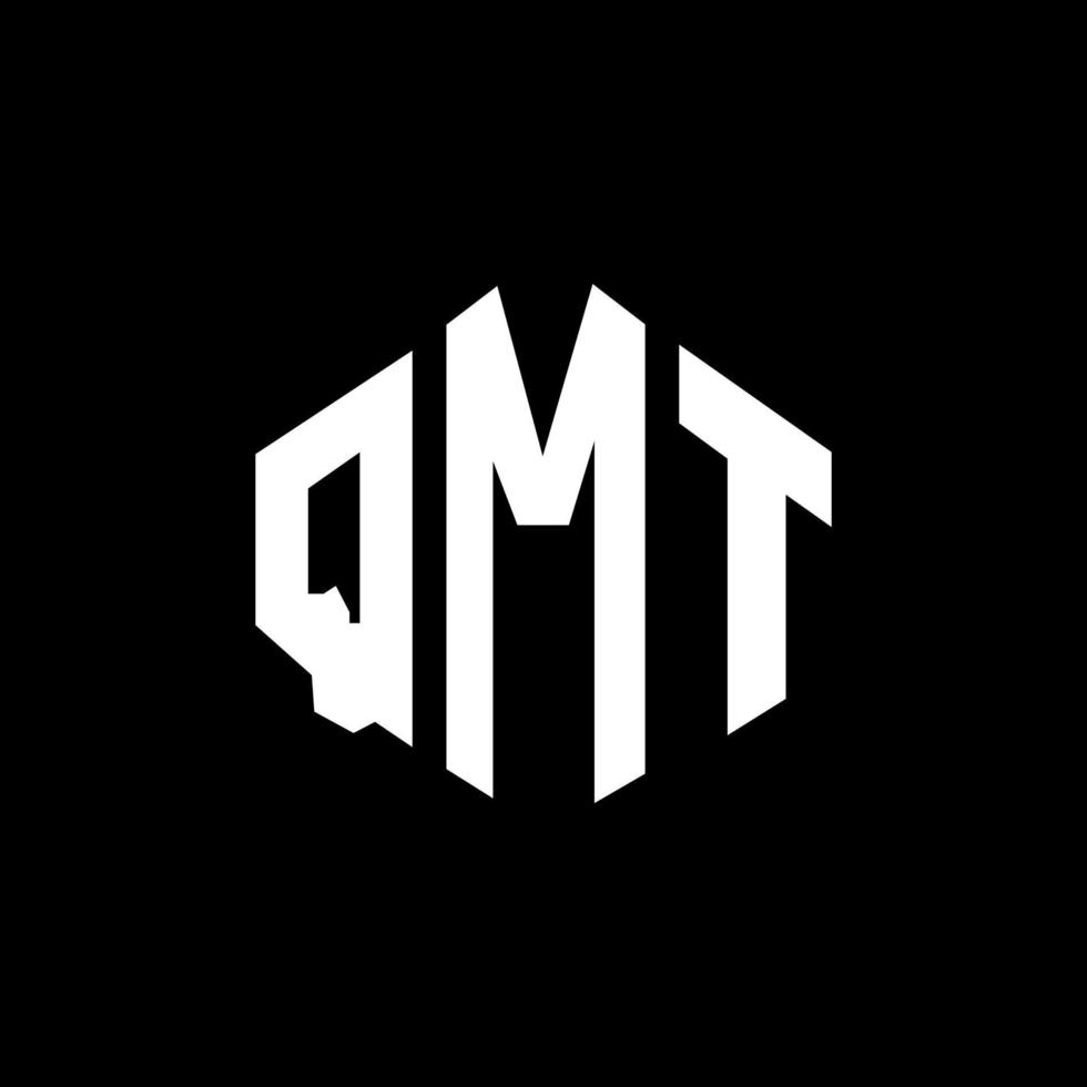 QMT letter logo design with polygon shape. QMT polygon and cube shape logo design. QMT hexagon vector logo template white and black colors. QMT monogram, business and real estate logo.