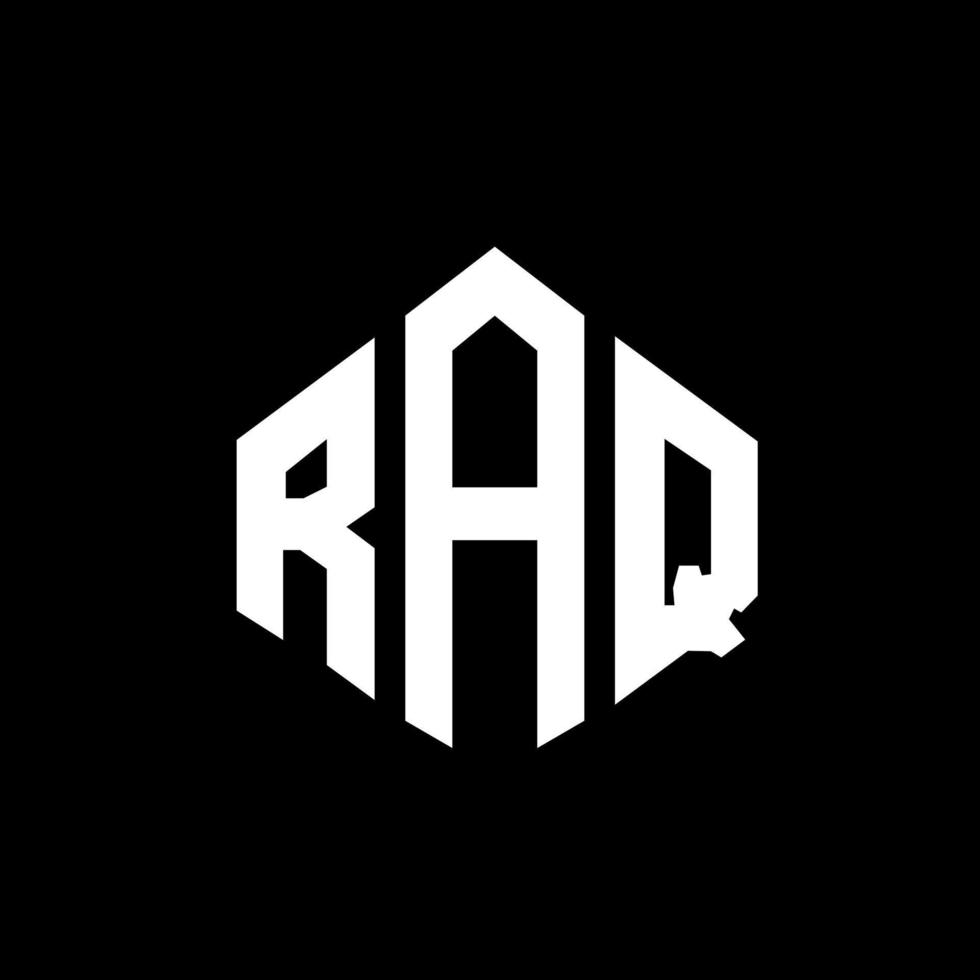 RAQ letter logo design with polygon shape. RAQ polygon and cube shape logo design. RAQ hexagon vector logo template white and black colors. RAQ monogram, business and real estate logo.