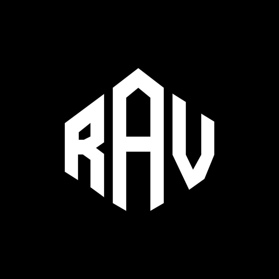 RAV letter logo design with polygon shape. RAV polygon and cube shape logo design. RAV hexagon vector logo template white and black colors. RAV monogram, business and real estate logo.