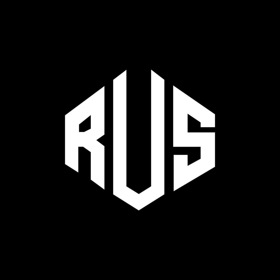 RUS letter logo design with polygon shape. RUS polygon and cube shape logo design. RUS hexagon vector logo template white and black colors. RUS monogram, business and real estate logo.