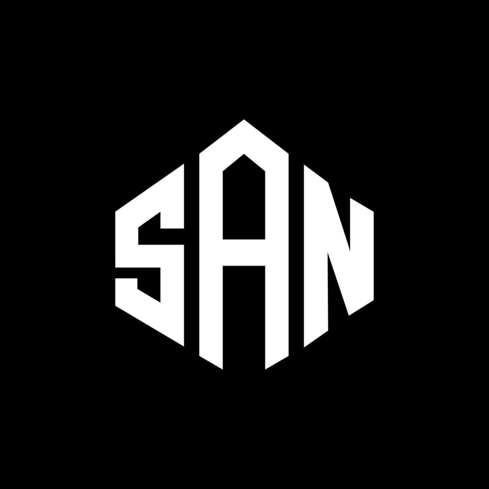SAN letter logo design with polygon shape. SAN polygon and cube shape logo design. SAN hexagon vector logo template white and black colors. SAN monogram, business and real estate logo.