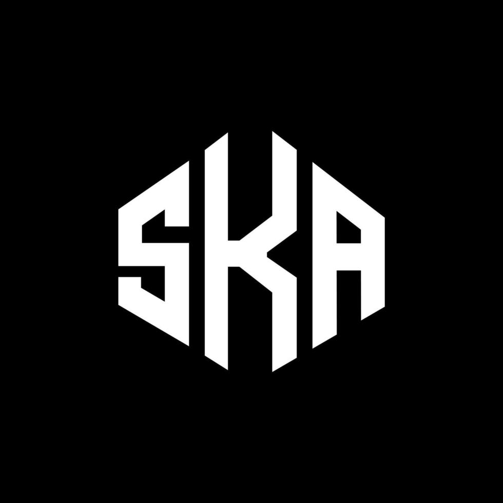 SKA letter logo design with polygon shape. SKA polygon and cube shape logo design. SKA hexagon vector logo template white and black colors. SKA monogram, business and real estate logo.