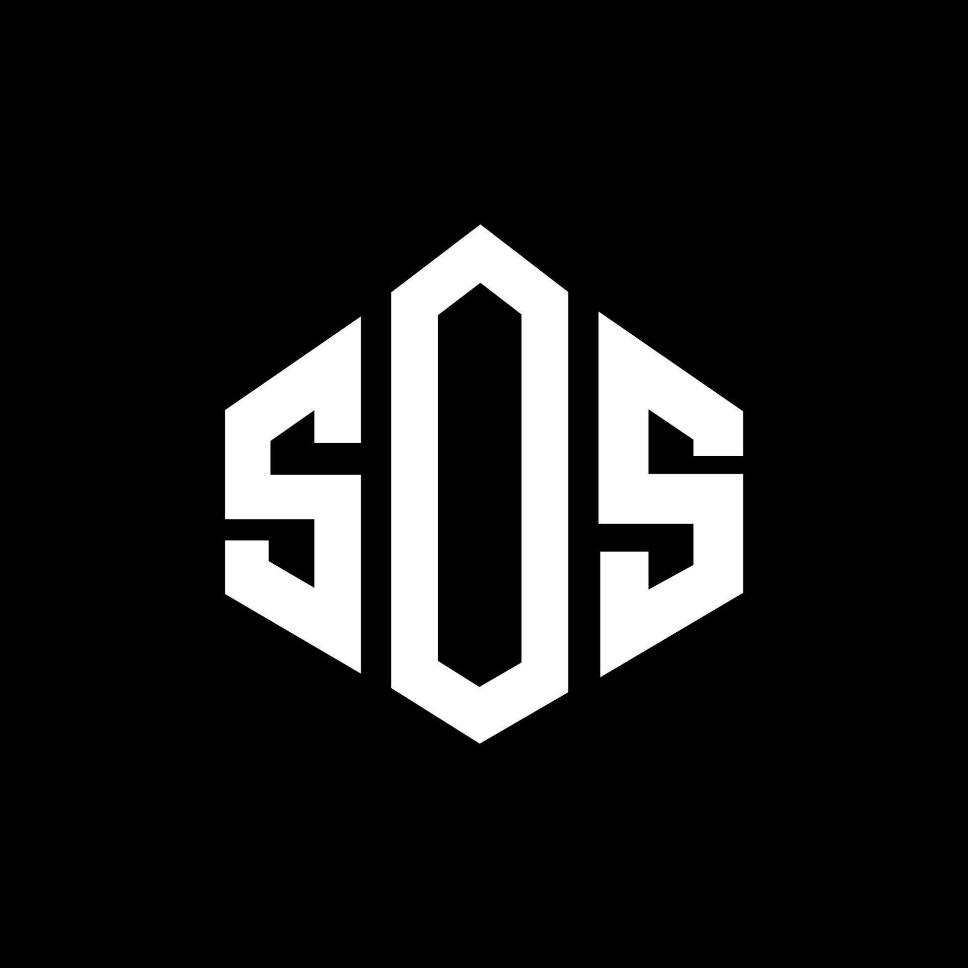 SOS letter logo design with polygon shape. SOS polygon and cube shape