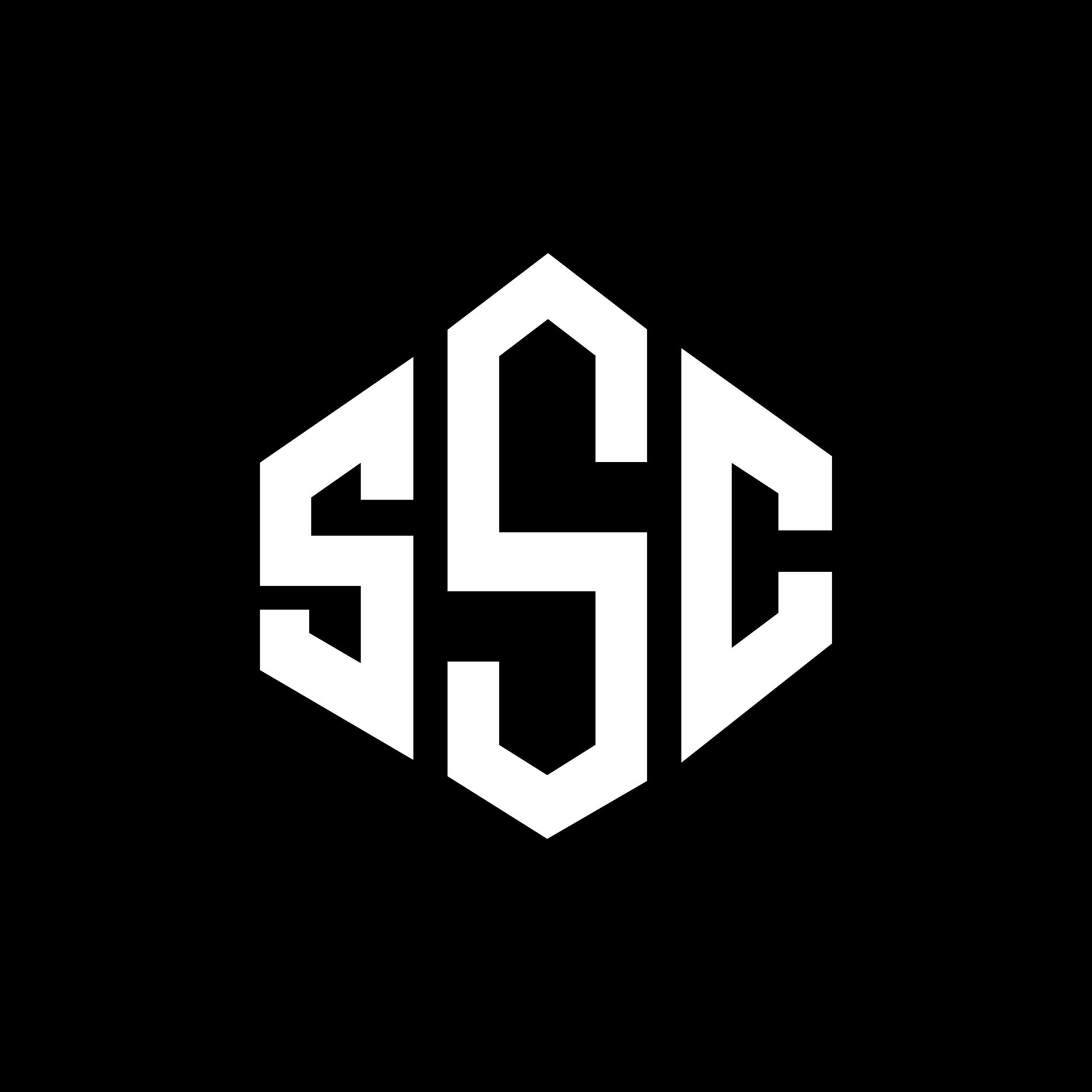SSC letter logo design with polygon shape. SSC polygon and cube shape