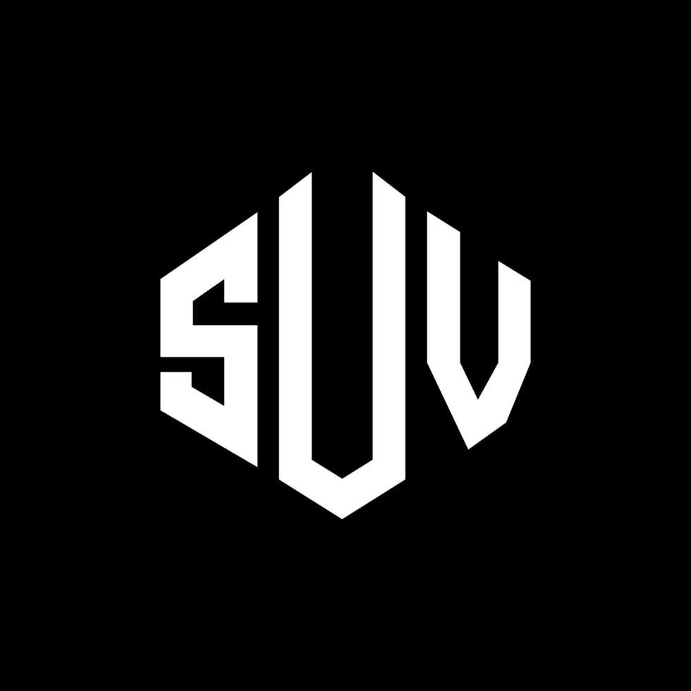 SUV letter logo design with polygon shape. SUV polygon and cube shape logo design. SUV hexagon vector logo template white and black colors. SUV monogram, business and real estate logo.