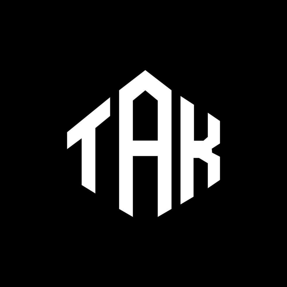TAK letter logo design with polygon shape. TAK polygon and cube shape logo design. TAK hexagon vector logo template white and black colors. TAK monogram, business and real estate logo.