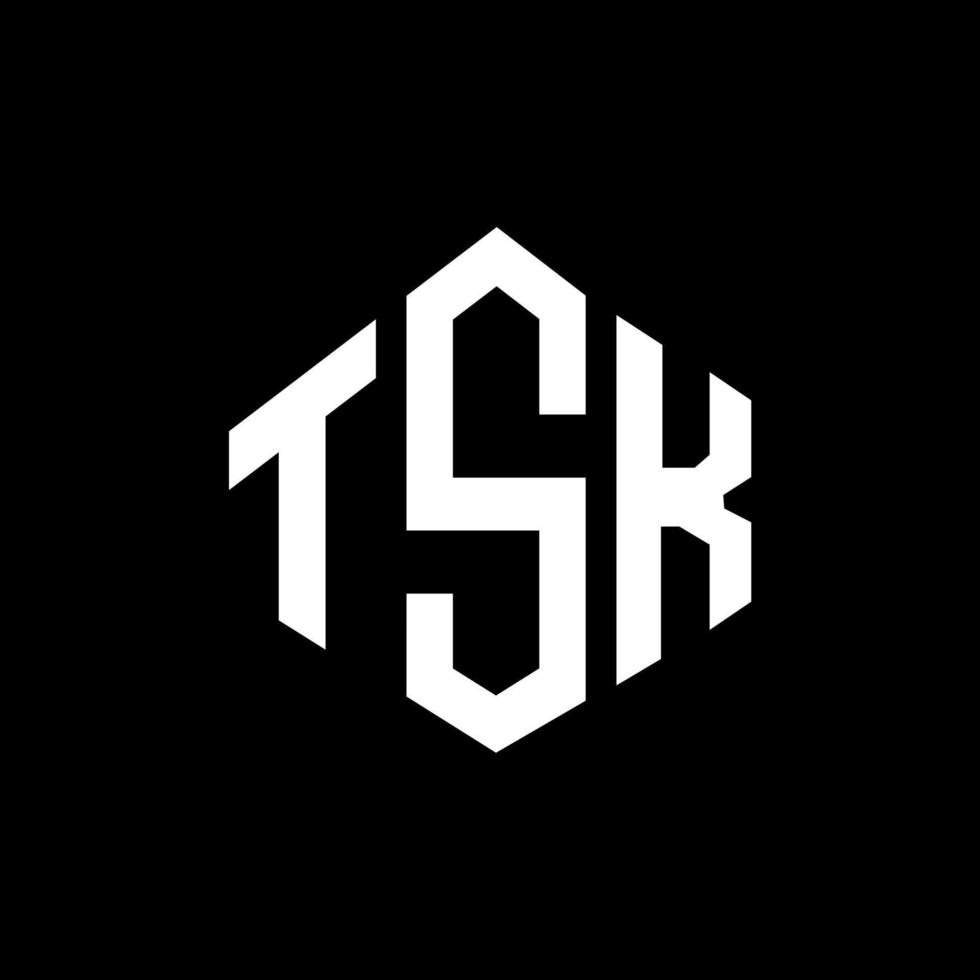 TSK letter logo design with polygon shape. TSK polygon and cube shape logo design. TSK hexagon vector logo template white and black colors. TSK monogram, business and real estate logo.