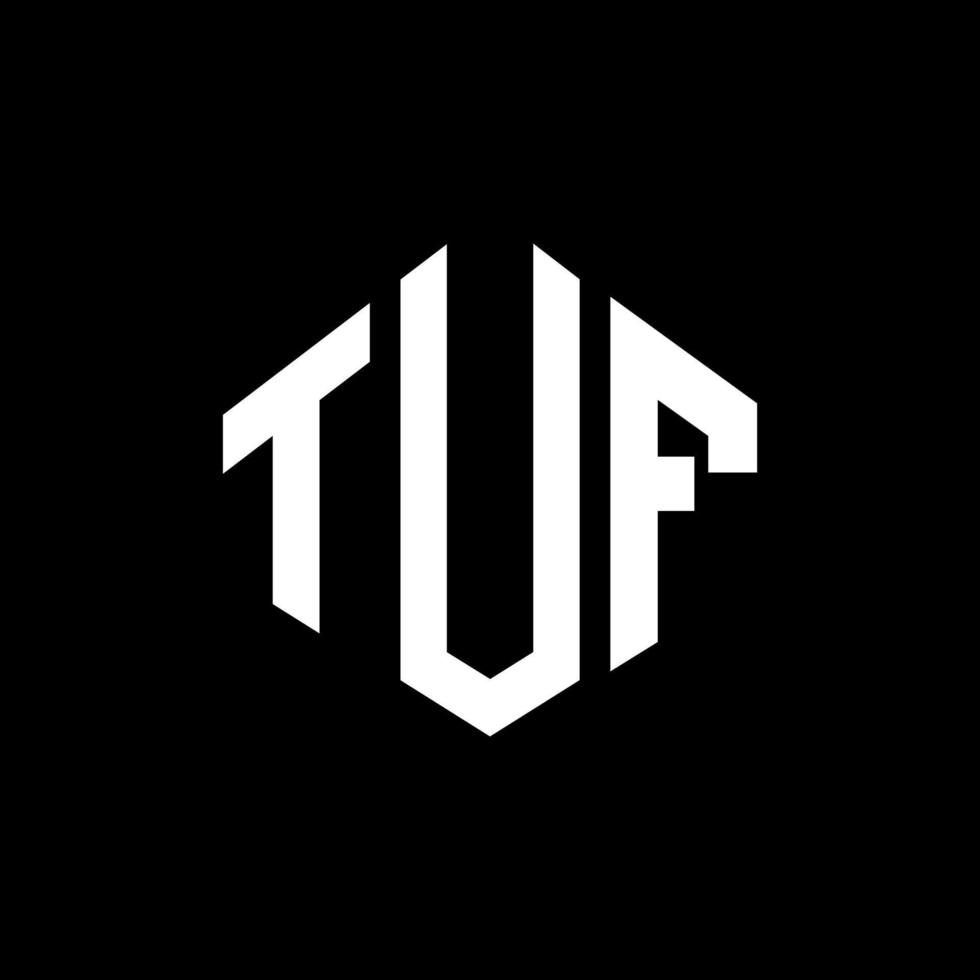 TUF letter logo design with polygon shape. TUF polygon and cube shape logo design. TUF hexagon vector logo template white and black colors. TUF monogram, business and real estate logo.