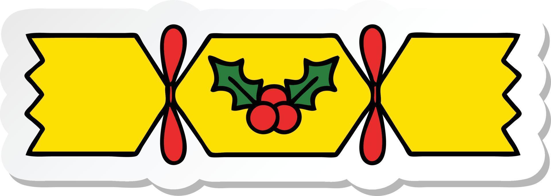 sticker of a cute cartoon christmas cracker vector