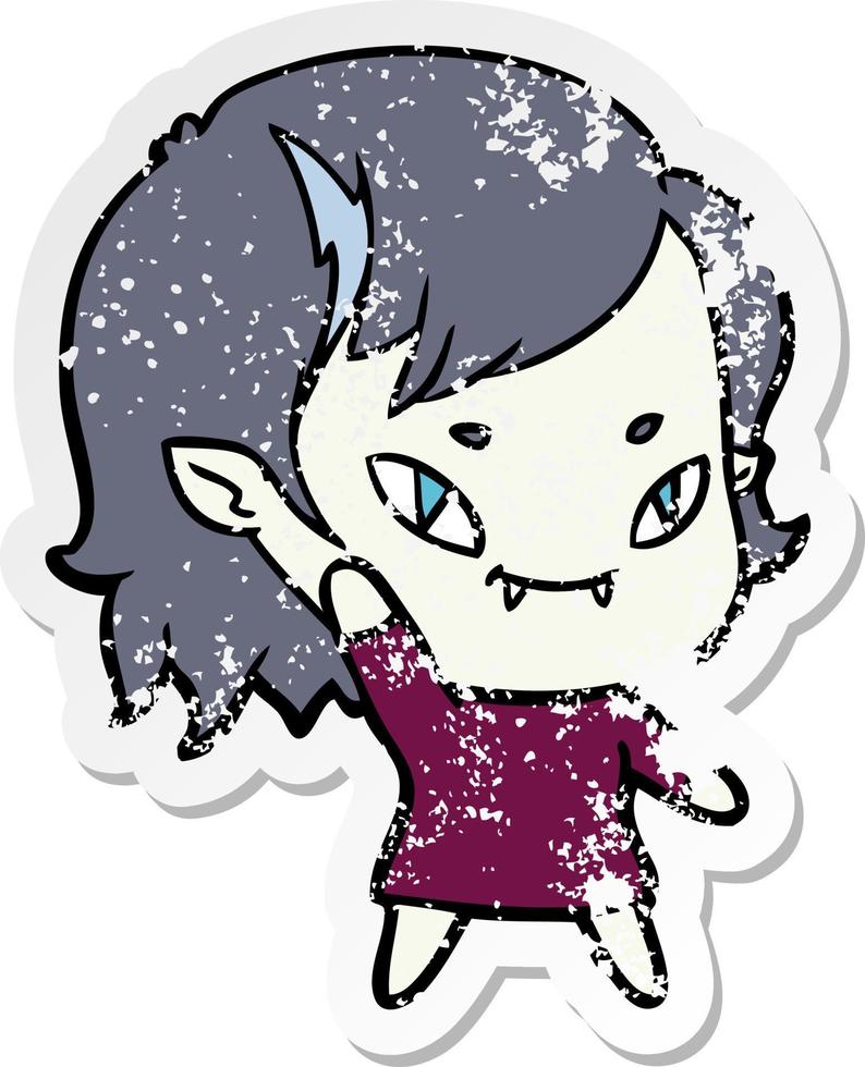 pegatina angustiada de una chica vampiro amigable con los dibujos animados vector