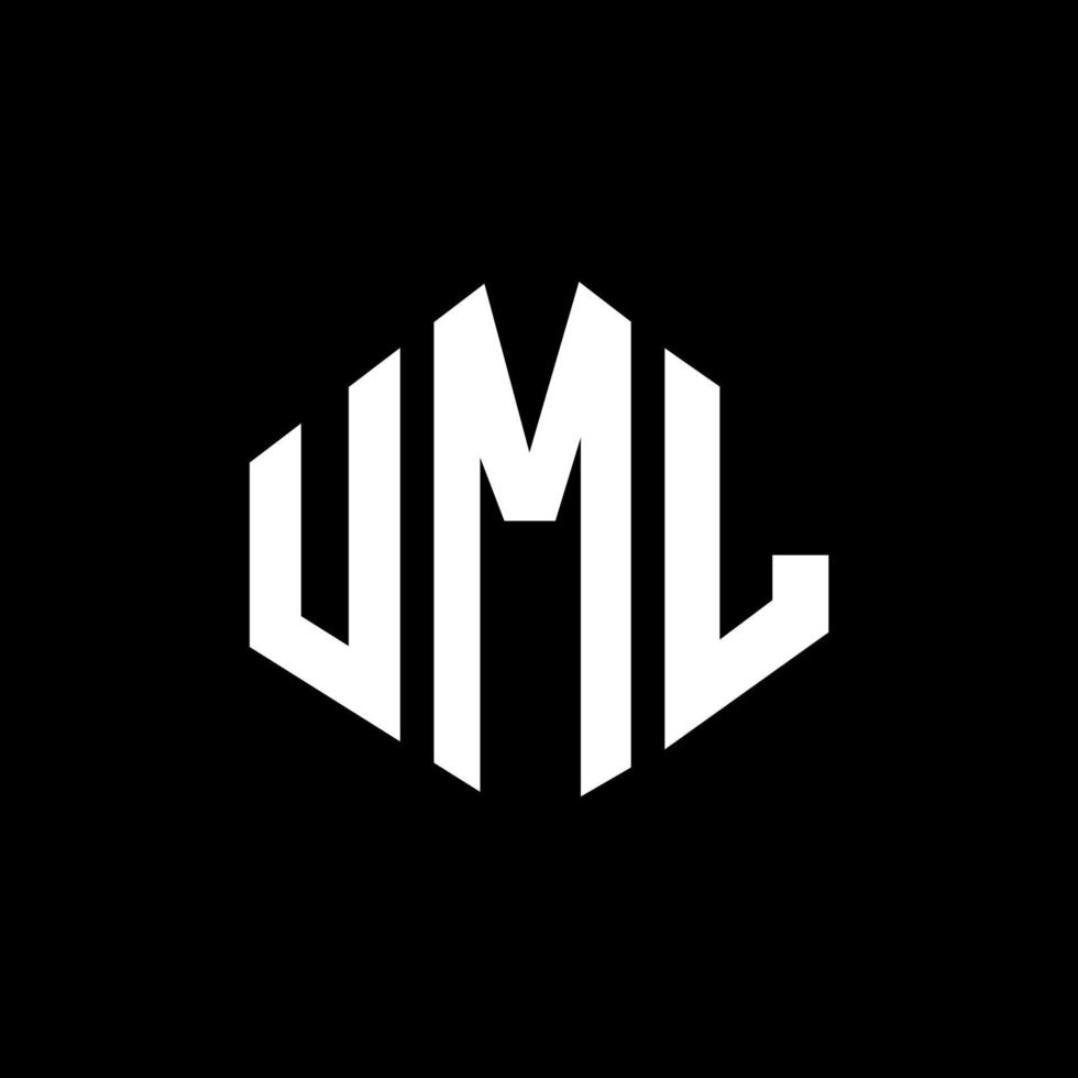 UML letter logo design with polygon shape. UML polygon and cube shape logo design. UML hexagon vector logo template white and black colors. UML monogram, business and real estate logo.