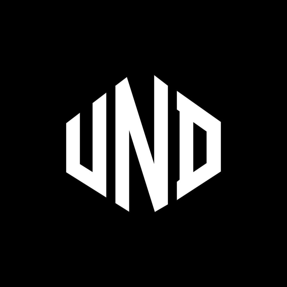 UND letter logo design with polygon shape. UND polygon and cube shape logo design. UND hexagon vector logo template white and black colors. UND monogram, business and real estate logo.