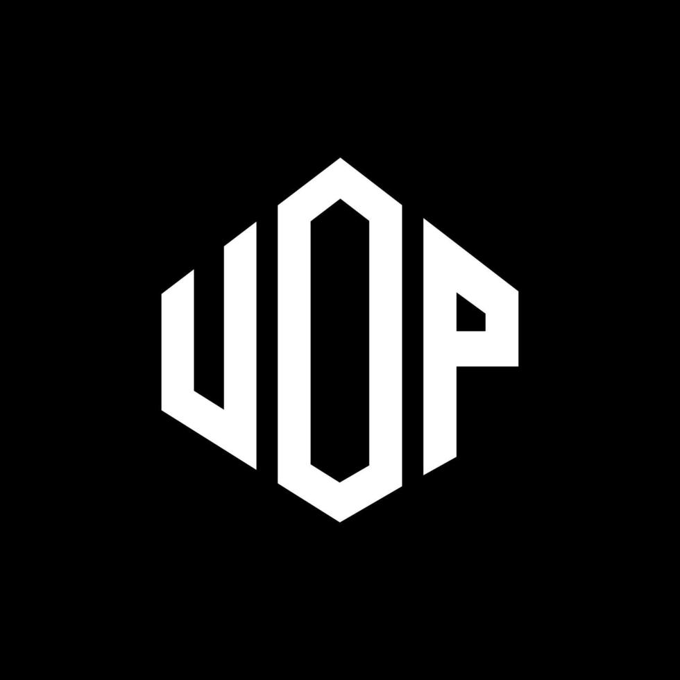 UOP letter logo design with polygon shape. UOP polygon and cube shape logo design. UOP hexagon vector logo template white and black colors. UOP monogram, business and real estate logo.