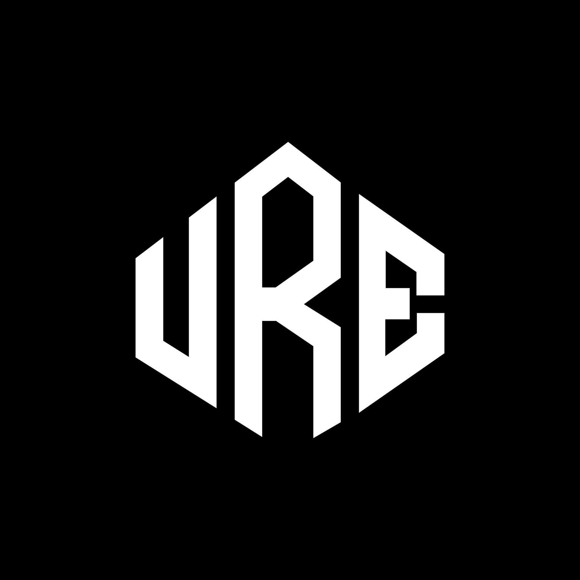 URE letter logo design with polygon shape. URE polygon and cube shape logo design. URE hexagon