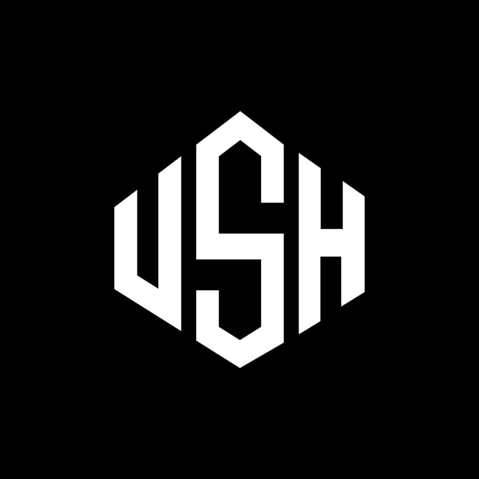 USH letter logo design with polygon shape. USH polygon and cube shape logo design. USH hexagon vector logo template white and black colors. USH monogram, business and real estate logo.