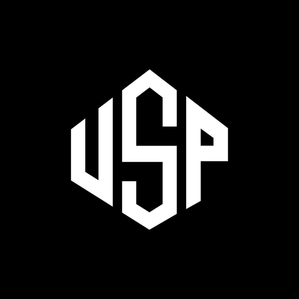 USP letter logo design with polygon shape. USP polygon and cube shape logo design. USP hexagon vector logo template white and black colors. USP monogram, business and real estate logo.