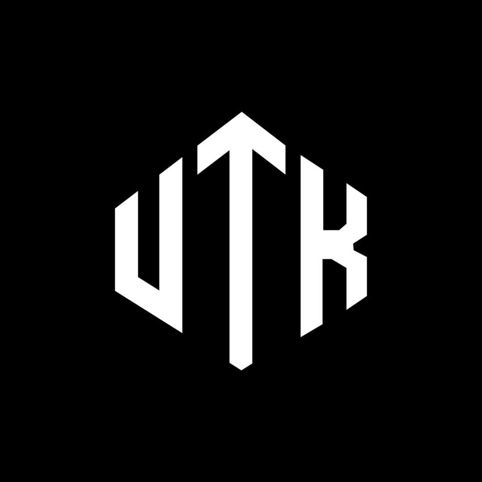 UTK letter logo design with polygon shape. UTK polygon and cube shape logo design. UTK hexagon vector logo template white and black colors. UTK monogram, business and real estate logo.